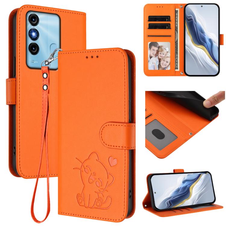 Embossed Heart Cat Leather Phone Case with Hand Strap, For Itel A70, For Itel A60 / A60s, For Itel S23+, For Itel S23 / S665L, For Itel P40, For Itel P38 / S17 / Vision 3, For Itel S17 / S661W / Vision 3, For Itel A48