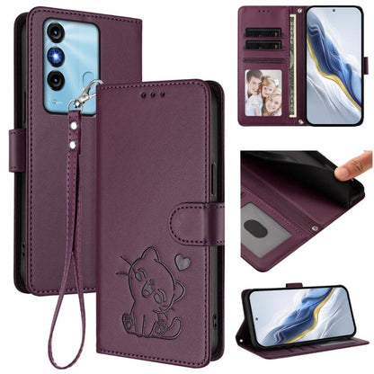 Embossed Heart Cat Leather Phone Case with Hand Strap, For Itel A70, For Itel A60 / A60s, For Itel S23+, For Itel S23 / S665L, For Itel P40, For Itel P38 / S17 / Vision 3, For Itel S17 / S661W / Vision 3, For Itel A48