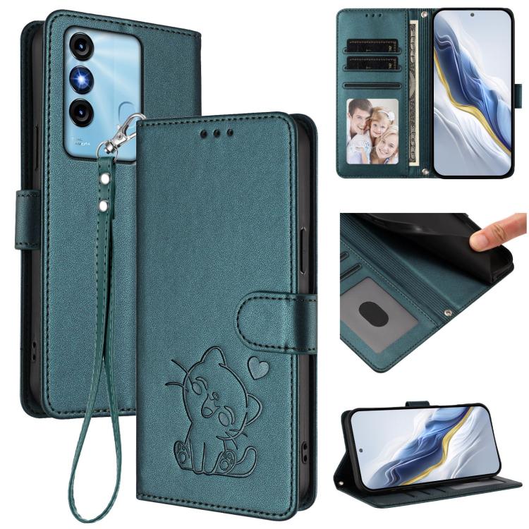 Embossed Heart Cat Leather Phone Case with Hand Strap, For Itel A70, For Itel A60 / A60s, For Itel S23+, For Itel S23 / S665L, For Itel P40, For Itel P38 / S17 / Vision 3, For Itel S17 / S661W / Vision 3, For Itel A48