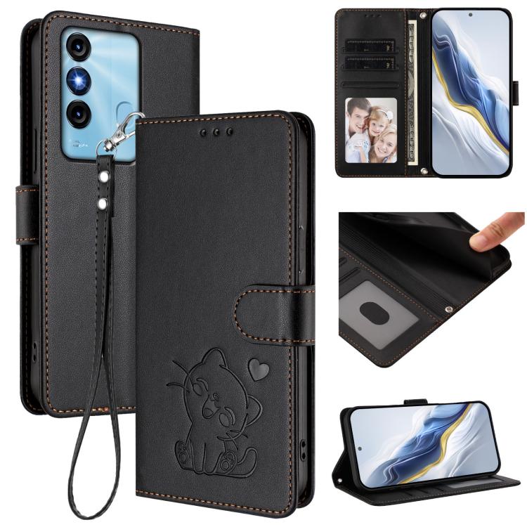 Embossed Heart Cat Leather Phone Case with Hand Strap, For Itel A70, For Itel A60 / A60s, For Itel S23+, For Itel S23 / S665L, For Itel P40, For Itel P38 / S17 / Vision 3, For Itel S17 / S661W / Vision 3, For Itel A48