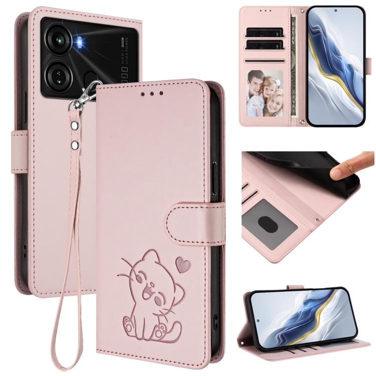 Embossed Heart Cat Leather Phone Case with Hand Strap, For Itel A70, For Itel A60 / A60s, For Itel S23+, For Itel S23 / S665L, For Itel P40, For Itel P38 / S17 / Vision 3, For Itel S17 / S661W / Vision 3, For Itel A48