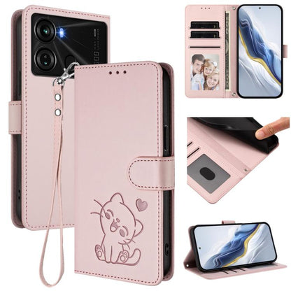 Embossed Heart Cat Leather Phone Case with Hand Strap, For Itel A70, For Itel A60 / A60s, For Itel S23+, For Itel S23 / S665L, For Itel P40, For Itel P38 / S17 / Vision 3, For Itel S17 / S661W / Vision 3, For Itel A48