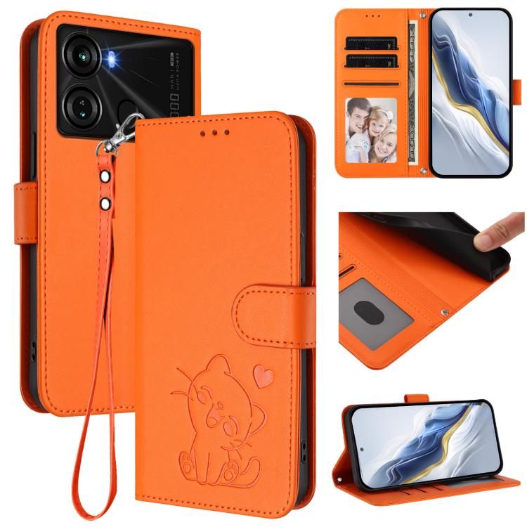 Embossed Heart Cat Leather Phone Case with Hand Strap, For Itel A70, For Itel A60 / A60s, For Itel S23+, For Itel S23 / S665L, For Itel P40, For Itel P38 / S17 / Vision 3, For Itel S17 / S661W / Vision 3, For Itel A48