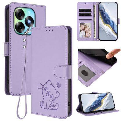 Embossed Heart Cat Leather Phone Case with Hand Strap, For Itel A70, For Itel A60 / A60s, For Itel S23+, For Itel S23 / S665L, For Itel P40, For Itel P38 / S17 / Vision 3, For Itel S17 / S661W / Vision 3, For Itel A48