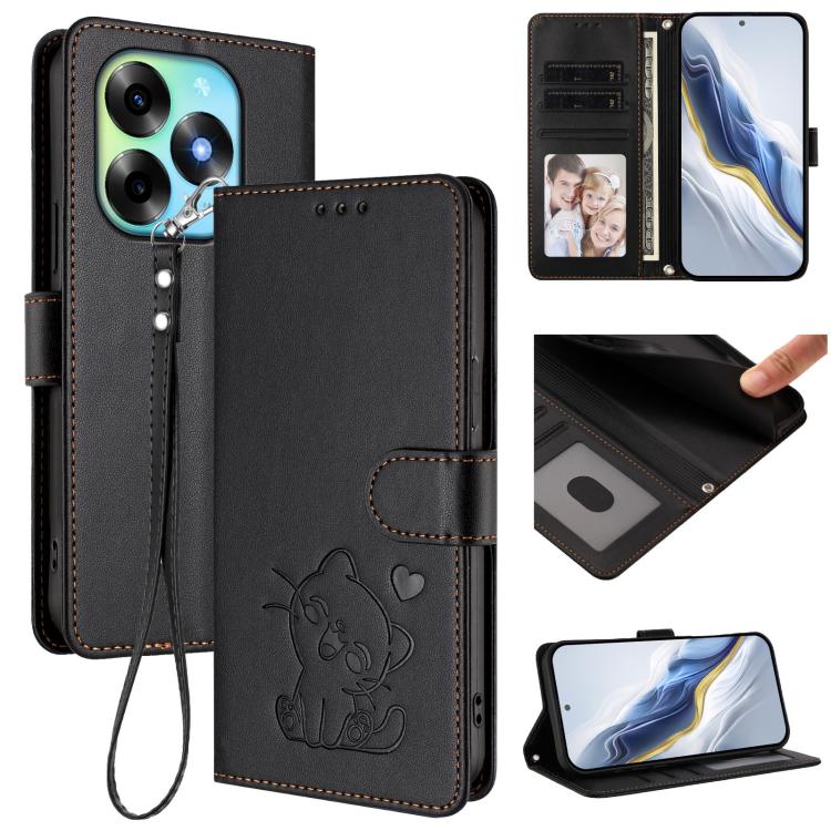 Embossed Heart Cat Leather Phone Case with Hand Strap, For Itel A70, For Itel A60 / A60s, For Itel S23+, For Itel S23 / S665L, For Itel P40, For Itel P38 / S17 / Vision 3, For Itel S17 / S661W / Vision 3, For Itel A48