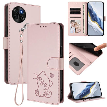 Embossed Heart Cat Leather Phone Case with Hand Strap, For Itel A70, For Itel A60 / A60s, For Itel S23+, For Itel S23 / S665L, For Itel P40, For Itel P38 / S17 / Vision 3, For Itel S17 / S661W / Vision 3, For Itel A48