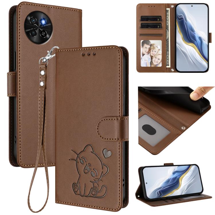 Embossed Heart Cat Leather Phone Case with Hand Strap, For Itel A70, For Itel A60 / A60s, For Itel S23+, For Itel S23 / S665L, For Itel P40, For Itel P38 / S17 / Vision 3, For Itel S17 / S661W / Vision 3, For Itel A48