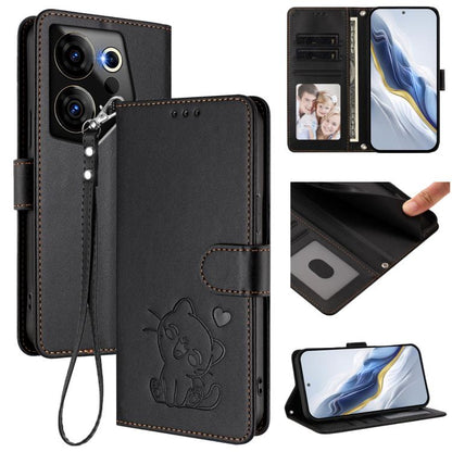 Embossed Heart Cat Leather Phone Case with Hand Strap, For Tecno Camon 30 Pro, For Tecno Camon 30 Premier 5G, For Tecno Camon 30 4G / 5G, For Tecno Pova 6 Pro 5G, For Tecno Spark 20 Pro+ 4G, For Tecno Pova 5 Pro, For Tecno Pova Neo 3, For Tecno Pova 5 ...