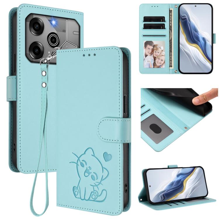 Embossed Heart Cat Leather Phone Case with Hand Strap, For Tecno Camon 30 Pro, For Tecno Camon 30 Premier 5G, For Tecno Camon 30 4G / 5G, For Tecno Pova 6 Pro 5G, For Tecno Spark 20 Pro+ 4G, For Tecno Pova 5 Pro, For Tecno Pova Neo 3, For Tecno Pova 5 ...