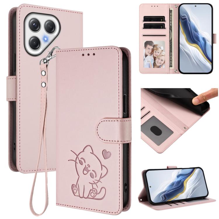 Embossed Heart Cat Leather Phone Case with Hand Strap, For Tecno Pova 7 Ultra 5G, For Tecno Pova 7 4G / 7 Neo, For Tecno Spark Go 1 / Pop 9, For Tecno Camon 40 Pro 4G, For Tecno Camon 40 Premier, For Tecno Camon 40 4G, For Tecno Spark 30C 5G / Pop 9 5G...
