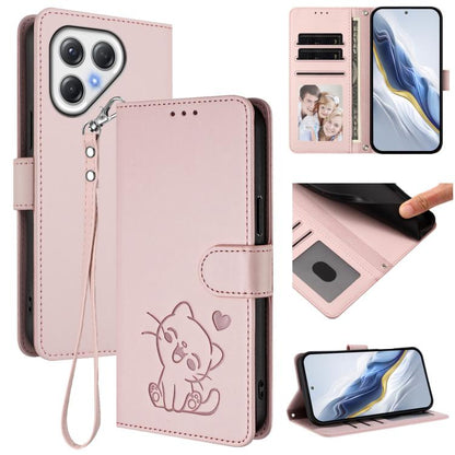 Embossed Heart Cat Leather Phone Case with Hand Strap, For Tecno Pova 7 Ultra 5G, For Tecno Pova 7 4G / 7 Neo, For Tecno Spark Go 1 / Pop 9, For Tecno Camon 40 Pro 4G, For Tecno Camon 40 Premier, For Tecno Camon 40 4G, For Tecno Spark 30C 5G / Pop 9 5G...
