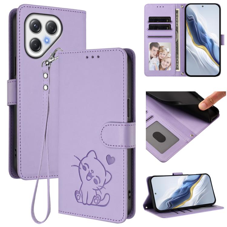 Embossed Heart Cat Leather Phone Case with Hand Strap, For Tecno Pova 7 Ultra 5G, For Tecno Pova 7 4G / 7 Neo, For Tecno Spark Go 1 / Pop 9, For Tecno Camon 40 Pro 4G, For Tecno Camon 40 Premier, For Tecno Camon 40 4G, For Tecno Spark 30C 5G / Pop 9 5G...
