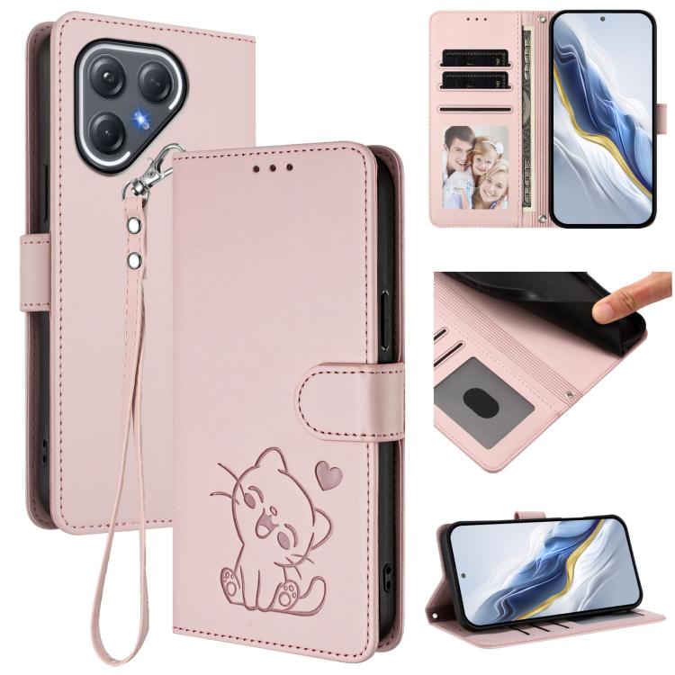 Embossed Heart Cat Leather Phone Case with Hand Strap, For Tecno Pova 7 Ultra 5G, For Tecno Pova 7 4G / 7 Neo, For Tecno Spark Go 1 / Pop 9, For Tecno Camon 40 Pro 4G, For Tecno Camon 40 Premier, For Tecno Camon 40 4G, For Tecno Spark 30C 5G / Pop 9 5G...