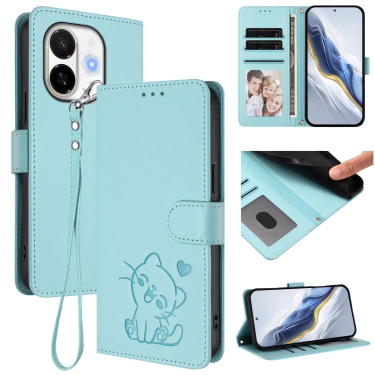 Embossed Heart Cat Leather Phone Case with Hand Strap, For Tecno Pova 7 Ultra 5G, For Tecno Pova 7 4G / 7 Neo, For Tecno Spark Go 1 / Pop 9, For Tecno Camon 40 Pro 4G, For Tecno Camon 40 Premier, For Tecno Camon 40 4G, For Tecno Spark 30C 5G / Pop 9 5G...