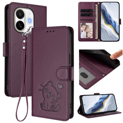 Embossed Heart Cat Leather Phone Case with Hand Strap, For Tecno Pova 7 Ultra 5G, For Tecno Pova 7 4G / 7 Neo, For Tecno Spark Go 1 / Pop 9, For Tecno Camon 40 Pro 4G, For Tecno Camon 40 Premier, For Tecno Camon 40 4G, For Tecno Spark 30C 5G / Pop 9 5G...
