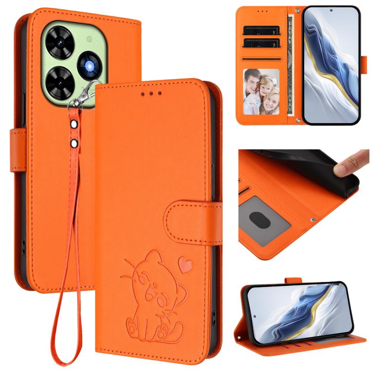 Embossed Heart Cat Leather Phone Case with Hand Strap, For Tecno Camon 50 Pro 4G, For Tecno Camon 50 4G, For Tecno Spark Go 2024 4G / 20C 4G, For Tecno Spark 40C, For Tecno Pova 7 Pro 5G, For Tecno Pova 7 5G 2025, For Tecno Spark 40 Pro+ 4G            ...