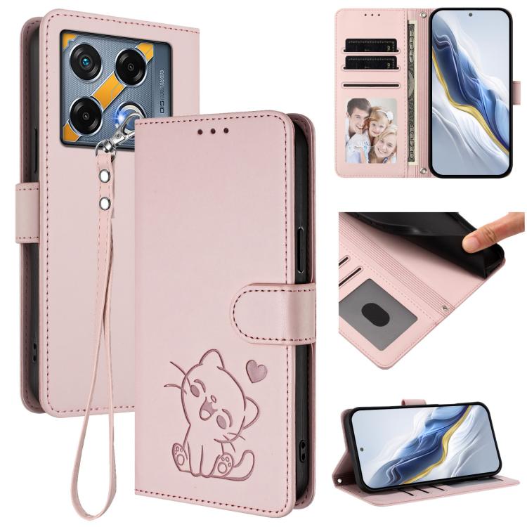 Embossed Heart Cat Leather Phone Case with Hand Strap, For Infinix Zero 40 4G / 5G, For Infinix Note 40X 5G, For Infinix Note 40 5G, For Infinix GT 20 Pro 5G, For Infinix Note 40 4G, For Infinix Hot 40 4G / 40 Pro 4G, For Infinix Zero 30 4G            ...