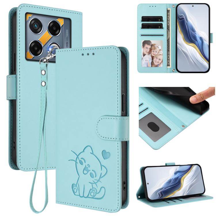 Embossed Heart Cat Leather Phone Case with Hand Strap, For Infinix Zero 40 4G / 5G, For Infinix Note 40X 5G, For Infinix Note 40 5G, For Infinix GT 20 Pro 5G, For Infinix Note 40 4G, For Infinix Hot 40 4G / 40 Pro 4G, For Infinix Zero 30 4G            ...