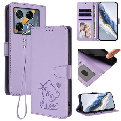 Embossed Heart Cat Leather Phone Case with Hand Strap, For Infinix Zero 40 4G / 5G, For Infinix Note 40X 5G, For Infinix Note 40 5G, For Infinix GT 20 Pro 5G, For Infinix Note 40 4G, For Infinix Hot 40 4G / 40 Pro 4G, For Infinix Zero 30 4G            ...