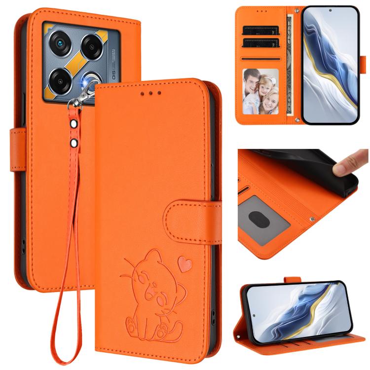 Embossed Heart Cat Leather Phone Case with Hand Strap, For Infinix Zero 40 4G / 5G, For Infinix Note 40X 5G, For Infinix Note 40 5G, For Infinix GT 20 Pro 5G, For Infinix Note 40 4G, For Infinix Hot 40 4G / 40 Pro 4G, For Infinix Zero 30 4G            ...