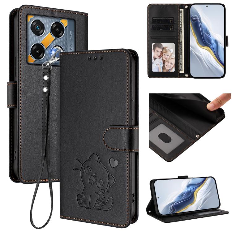 Embossed Heart Cat Leather Phone Case with Hand Strap, For Infinix Zero 40 4G / 5G, For Infinix Note 40X 5G, For Infinix Note 40 5G, For Infinix GT 20 Pro 5G, For Infinix Note 40 4G, For Infinix Hot 40 4G / 40 Pro 4G, For Infinix Zero 30 4G            ...