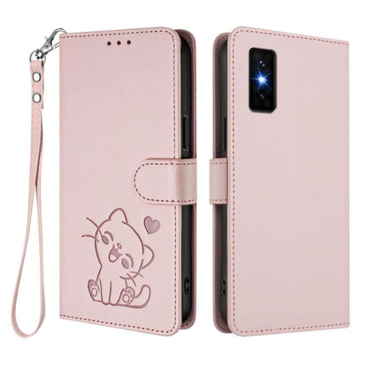 Embossed Heart Cat Leather Phone Case with Hand Strap, For Infinix GT 30 Pro, For Infinix Note 50s 5G, For Infinix Note 50X 5G, For Infinix Note 50 Pro+ 5G, For Infinix Note 50 Pro 4G / 50 4G, For Infinix Hot 50i 4G / Smart 9 4G                        ...