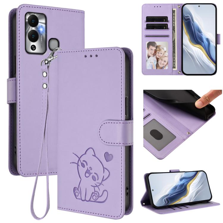 Embossed Heart Cat Leather Phone Case with Hand Strap, For Infinix Hot 12i / 20i, For Infinix Zero 5G 2023, For Infinix Hot 20 Play, For Infinix Hot 20 4G, For Infinix Zero 20, For Infinix Note 12 2023 / 12 Pro 4G, For Infinix Hot 12 Play