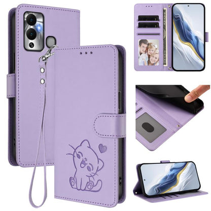 Embossed Heart Cat Leather Phone Case with Hand Strap, For Infinix Hot 12i / 20i, For Infinix Zero 5G 2023, For Infinix Hot 20 Play, For Infinix Hot 20 4G, For Infinix Zero 20, For Infinix Note 12 2023 / 12 Pro 4G, For Infinix Hot 12 Play