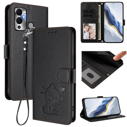 Embossed Heart Cat Leather Phone Case with Hand Strap, For Infinix Hot 12i / 20i, For Infinix Zero 5G 2023, For Infinix Hot 20 Play, For Infinix Hot 20 4G, For Infinix Zero 20, For Infinix Note 12 2023 / 12 Pro 4G, For Infinix Hot 12 Play