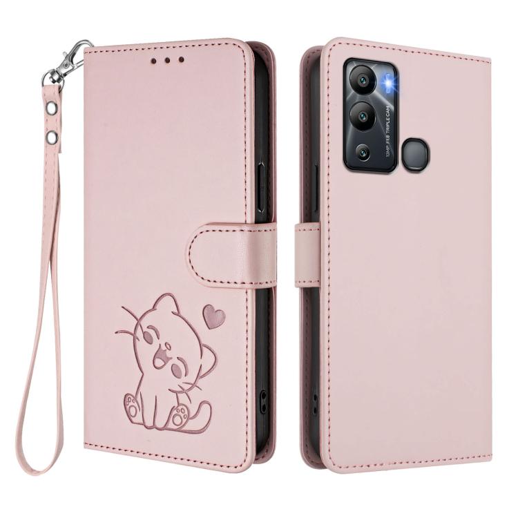 Embossed Heart Cat Leather Phone Case with Hand Strap, For Infinix Hot 12i / 20i, For Infinix Zero 5G 2023, For Infinix Hot 20 Play, For Infinix Hot 20 4G, For Infinix Zero 20, For Infinix Note 12 2023 / 12 Pro 4G, For Infinix Hot 12 Play