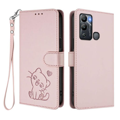 Embossed Heart Cat Leather Phone Case with Hand Strap, For Infinix Hot 12i / 20i, For Infinix Zero 5G 2023, For Infinix Hot 20 Play, For Infinix Hot 20 4G, For Infinix Zero 20, For Infinix Note 12 2023 / 12 Pro 4G, For Infinix Hot 12 Play