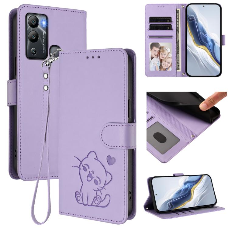 Embossed Heart Cat Leather Phone Case with Hand Strap, For Infinix Hot 12i / 20i, For Infinix Zero 5G 2023, For Infinix Hot 20 Play, For Infinix Hot 20 4G, For Infinix Zero 20, For Infinix Note 12 2023 / 12 Pro 4G, For Infinix Hot 12 Play