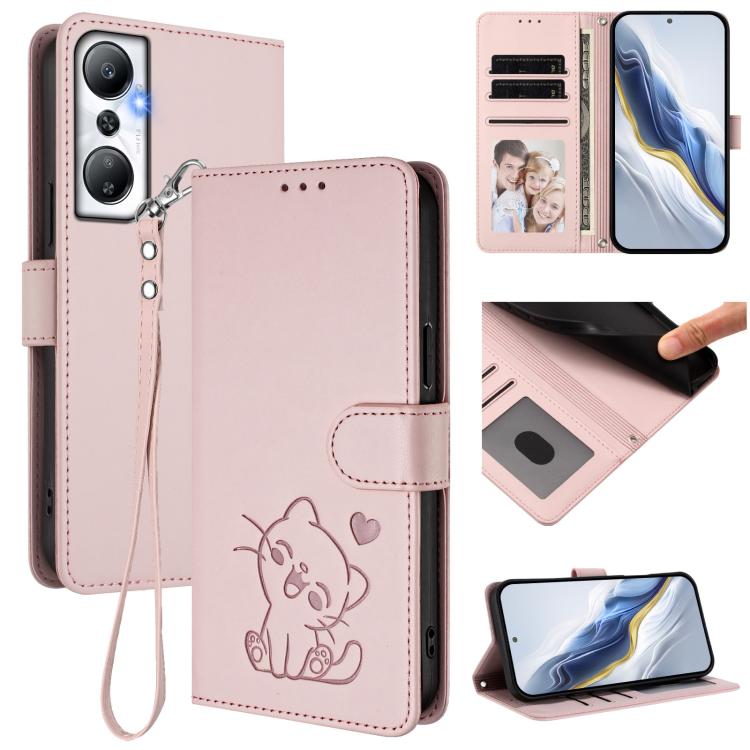 Embossed Heart Cat Leather Phone Case with Hand Strap, For Infinix Hot 12i / 20i, For Infinix Zero 5G 2023, For Infinix Hot 20 Play, For Infinix Hot 20 4G, For Infinix Zero 20, For Infinix Note 12 2023 / 12 Pro 4G, For Infinix Hot 12 Play
