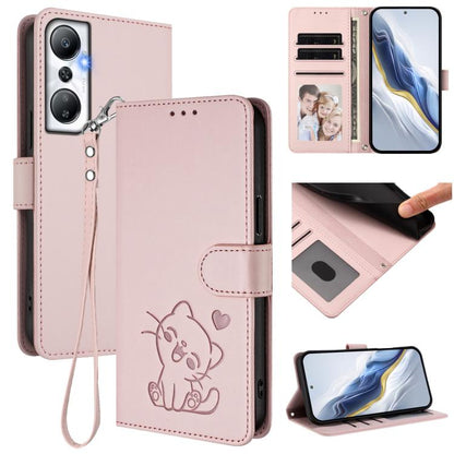 Embossed Heart Cat Leather Phone Case with Hand Strap, For Infinix Hot 12i / 20i, For Infinix Zero 5G 2023, For Infinix Hot 20 Play, For Infinix Hot 20 4G, For Infinix Zero 20, For Infinix Note 12 2023 / 12 Pro 4G, For Infinix Hot 12 Play