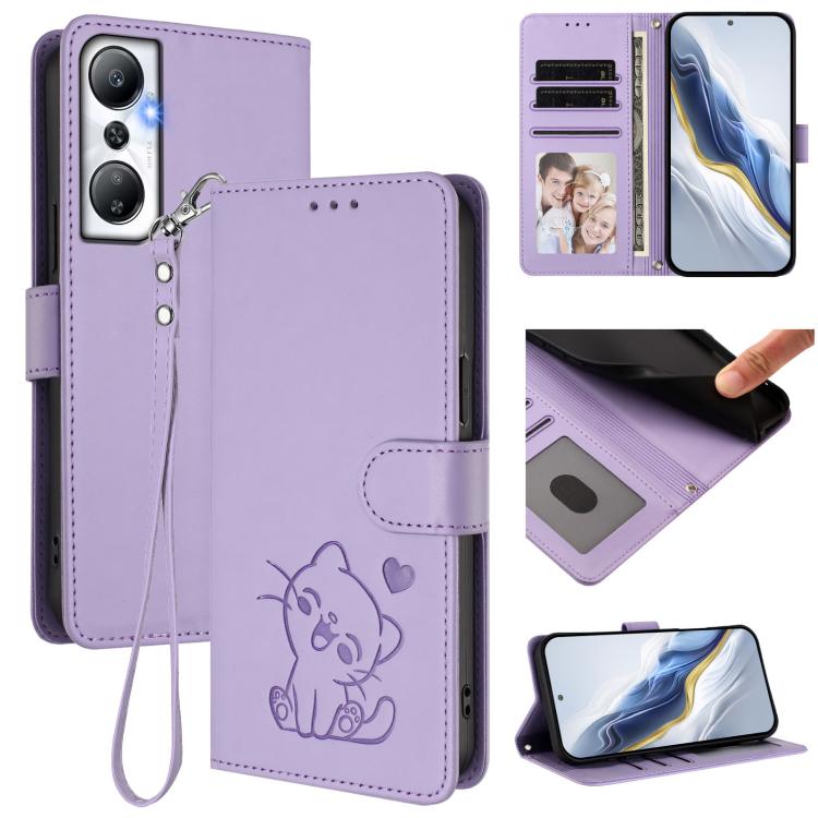 Embossed Heart Cat Leather Phone Case with Hand Strap, For Infinix Hot 12i / 20i, For Infinix Zero 5G 2023, For Infinix Hot 20 Play, For Infinix Hot 20 4G, For Infinix Zero 20, For Infinix Note 12 2023 / 12 Pro 4G, For Infinix Hot 12 Play