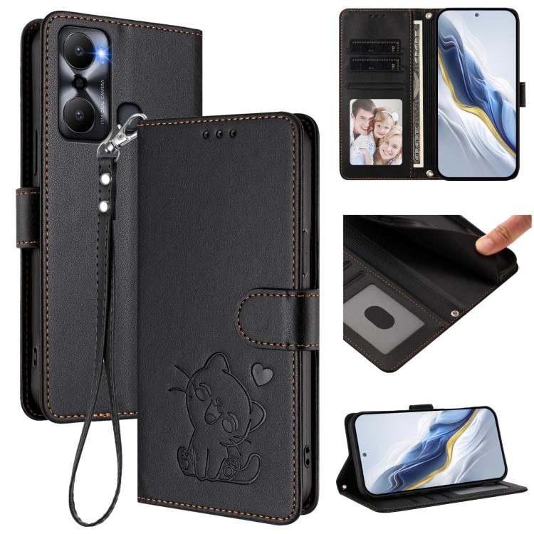 Embossed Heart Cat Leather Phone Case with Hand Strap, For Infinix Hot 12i / 20i, For Infinix Zero 5G 2023, For Infinix Hot 20 Play, For Infinix Hot 20 4G, For Infinix Zero 20, For Infinix Note 12 2023 / 12 Pro 4G, For Infinix Hot 12 Play