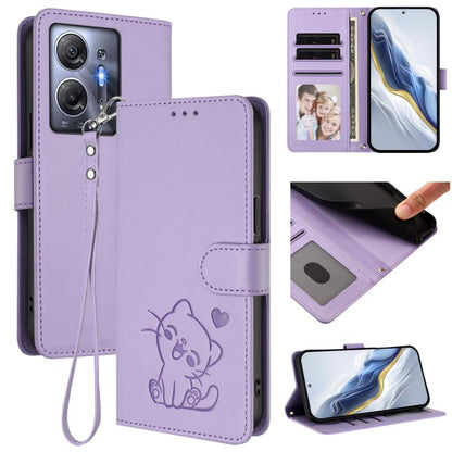 Embossed Heart Cat Leather Phone Case with Hand Strap, For Infinix Zero 40 4G / 5G, For Infinix Note 40X 5G, For Infinix Note 40 5G, For Infinix GT 20 Pro 5G, For Infinix Note 40 4G, For Infinix Hot 40 4G / 40 Pro 4G, For Infinix Zero 30 4G            ...