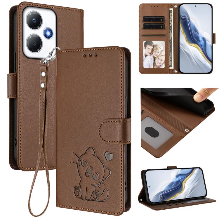 Embossed Heart Cat Leather Phone Case with Hand Strap, For Infinix Hot 30 Play 4G / NFC 4G, For Infinix Smart 7 Plus / 7 HD, For Infinix Note 30 4G / 5G, For Infinix Note 30 VIP, For Infinix Hot 30i / X669, For Infinix Hot 30 4G                        ...