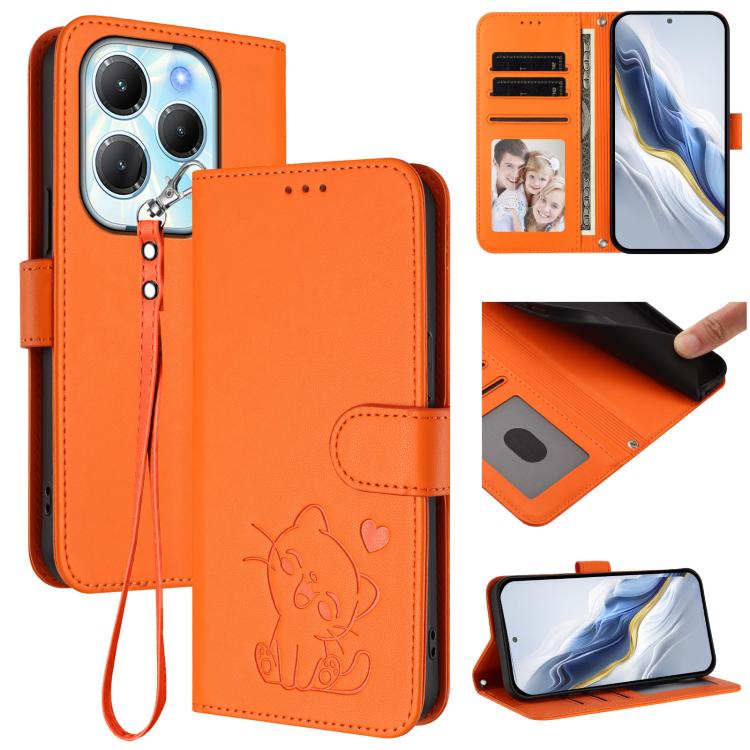 Embossed Heart Cat Leather Phone Case with Hand Strap, For Infinix Zero 40 4G / 5G, For Infinix Note 40X 5G, For Infinix Note 40 5G, For Infinix GT 20 Pro 5G, For Infinix Note 40 4G, For Infinix Hot 40 4G / 40 Pro 4G, For Infinix Zero 30 4G            ...