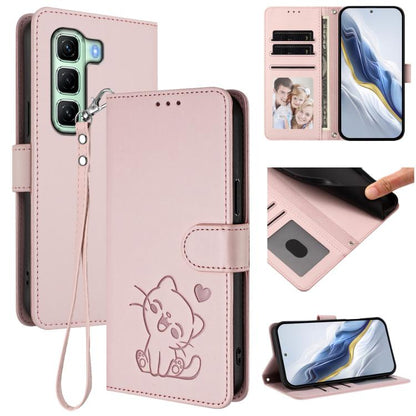Embossed Heart Cat Leather Phone Case with Hand Strap, For Infinix GT 30 Pro, For Infinix Note 50s 5G, For Infinix Note 50X 5G, For Infinix Note 50 Pro+ 5G, For Infinix Note 50 Pro 4G / 50 4G, For Infinix Hot 50i 4G / Smart 9 4G                        ...