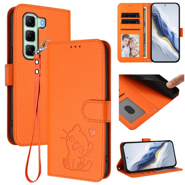 Embossed Heart Cat Leather Phone Case with Hand Strap, For Infinix GT 30 Pro, For Infinix Note 50s 5G, For Infinix Note 50X 5G, For Infinix Note 50 Pro+ 5G, For Infinix Note 50 Pro 4G / 50 4G, For Infinix Hot 50i 4G / Smart 9 4G                        ...