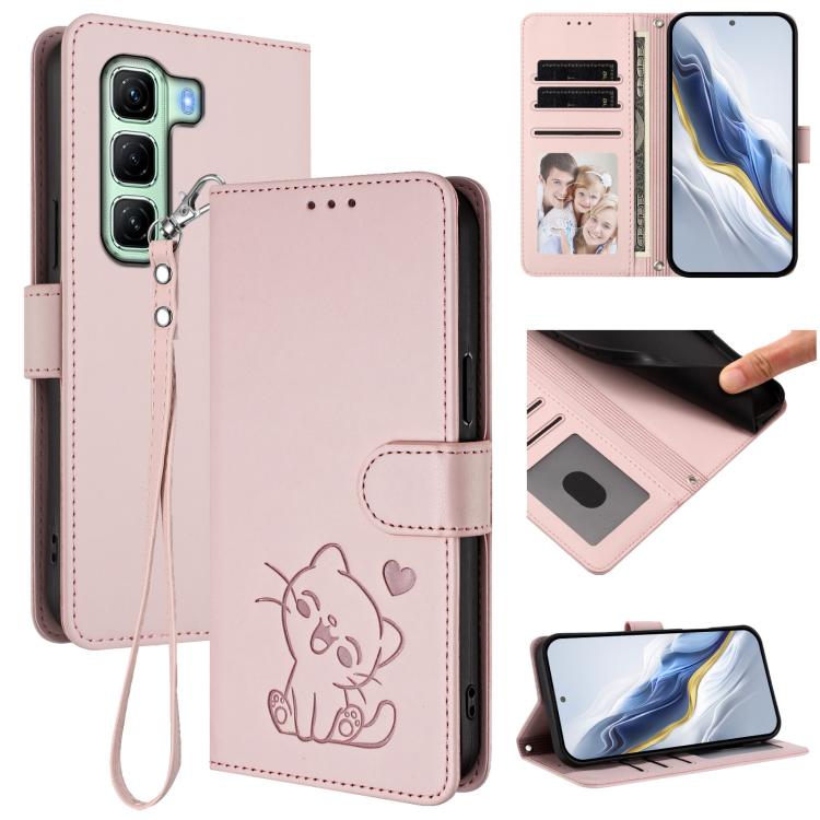 Embossed Heart Cat Leather Phone Case with Hand Strap, For Infinix GT 30 Pro, For Infinix Note 50s 5G, For Infinix Note 50X 5G, For Infinix Note 50 Pro+ 5G, For Infinix Note 50 Pro 4G / 50 4G, For Infinix Hot 50i 4G / Smart 9 4G                        ...