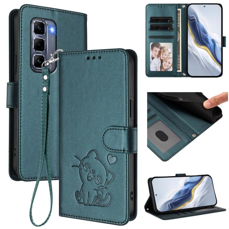 Embossed Heart Cat Leather Phone Case with Hand Strap, For Infinix GT 30 Pro, For Infinix Note 50s 5G, For Infinix Note 50X 5G, For Infinix Note 50 Pro+ 5G, For Infinix Note 50 Pro 4G / 50 4G, For Infinix Hot 50i 4G / Smart 9 4G                        ...