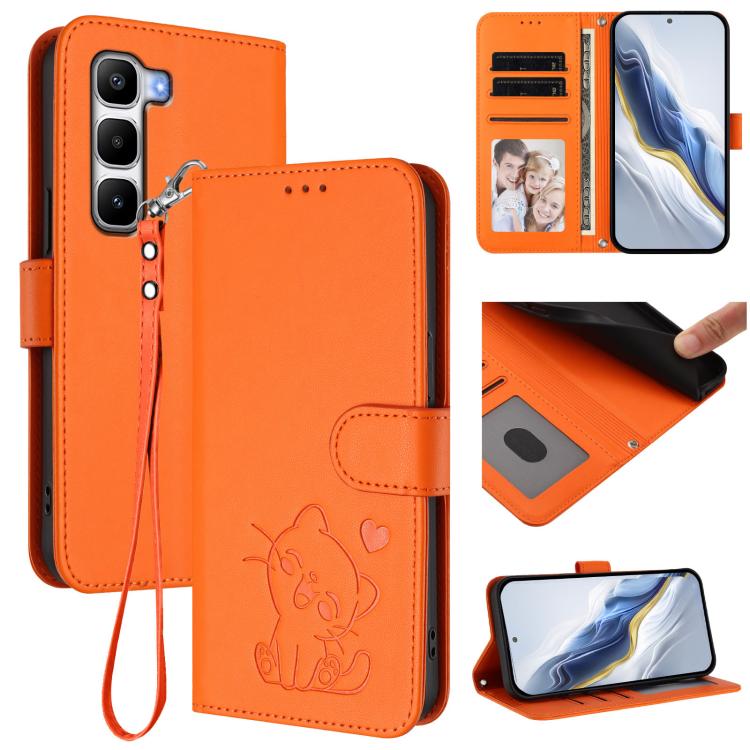 Embossed Heart Cat Leather Phone Case with Hand Strap, For Infinix GT 50 Pro 5G, For Infinix Note Edge 5G, For Infinix Smart 20 4G, For Infinix Note 60 5G / Note 60 Pro 5G, For Infinix Hot 60 4G / 60i 4G, For Infinix Hot 60 Pro+ 4G                     ...