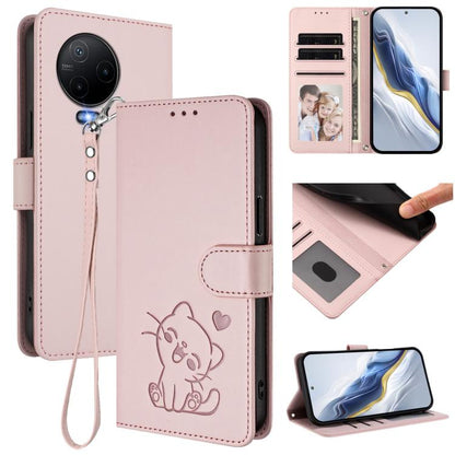 Embossed Heart Cat Leather Phone Case with Hand Strap, For Infinix Hot 12i / 20i, For Infinix Zero 5G 2023, For Infinix Hot 20 Play, For Infinix Hot 20 4G, For Infinix Zero 20, For Infinix Note 12 2023 / 12 Pro 4G, For Infinix Hot 12 Play