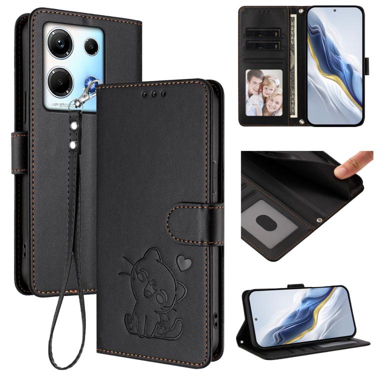 Embossed Heart Cat Leather Phone Case with Hand Strap, For Infinix Hot 30 Play 4G / NFC 4G, For Infinix Smart 7 Plus / 7 HD, For Infinix Note 30 4G / 5G, For Infinix Note 30 VIP, For Infinix Hot 30i / X669, For Infinix Hot 30 4G                        ...