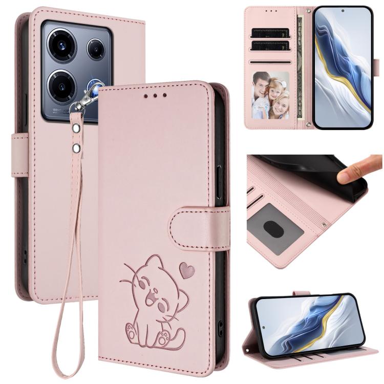 Embossed Heart Cat Leather Phone Case with Hand Strap, For Infinix Hot 30 Play 4G / NFC 4G, For Infinix Smart 7 Plus / 7 HD, For Infinix Note 30 4G / 5G, For Infinix Note 30 VIP, For Infinix Hot 30i / X669, For Infinix Hot 30 4G                        ...