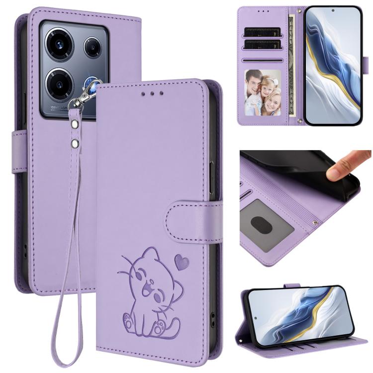 Embossed Heart Cat Leather Phone Case with Hand Strap, For Infinix Hot 30 Play 4G / NFC 4G, For Infinix Smart 7 Plus / 7 HD, For Infinix Note 30 4G / 5G, For Infinix Note 30 VIP, For Infinix Hot 30i / X669, For Infinix Hot 30 4G                        ...