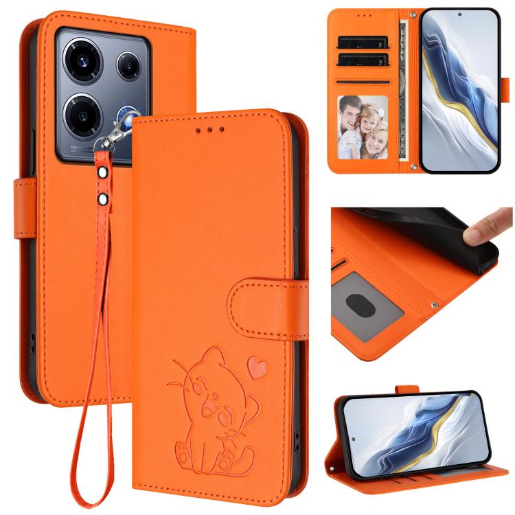 Embossed Heart Cat Leather Phone Case with Hand Strap, For Infinix Hot 30 Play 4G / NFC 4G, For Infinix Smart 7 Plus / 7 HD, For Infinix Note 30 4G / 5G, For Infinix Note 30 VIP, For Infinix Hot 30i / X669, For Infinix Hot 30 4G                        ...