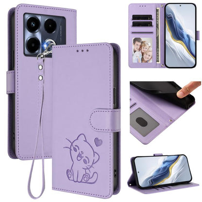 Embossed Heart Cat Leather Phone Case with Hand Strap, For Infinix Zero 40 4G / 5G, For Infinix Note 40X 5G, For Infinix Note 40 5G, For Infinix GT 20 Pro 5G, For Infinix Note 40 4G, For Infinix Hot 40 4G / 40 Pro 4G, For Infinix Zero 30 4G            ...